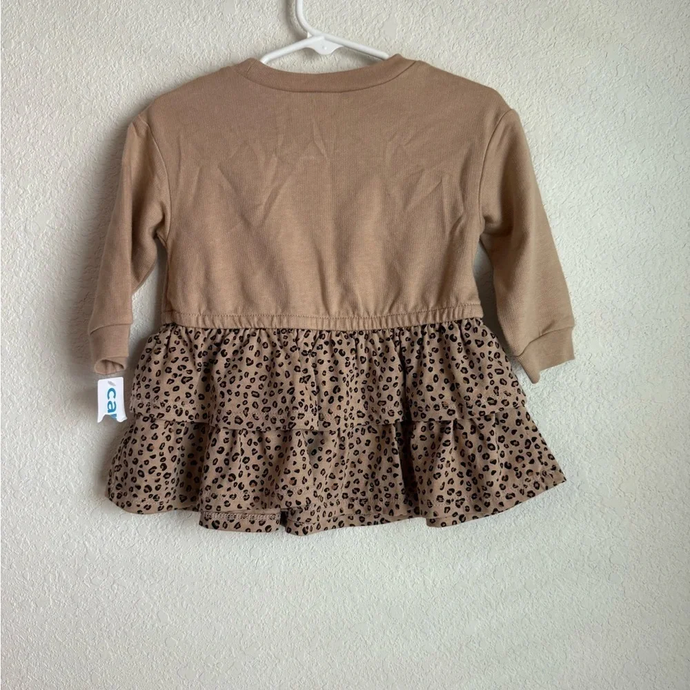 Carter's Brown Leopard Print Ruffle Sweater Dress size 9M-NWT